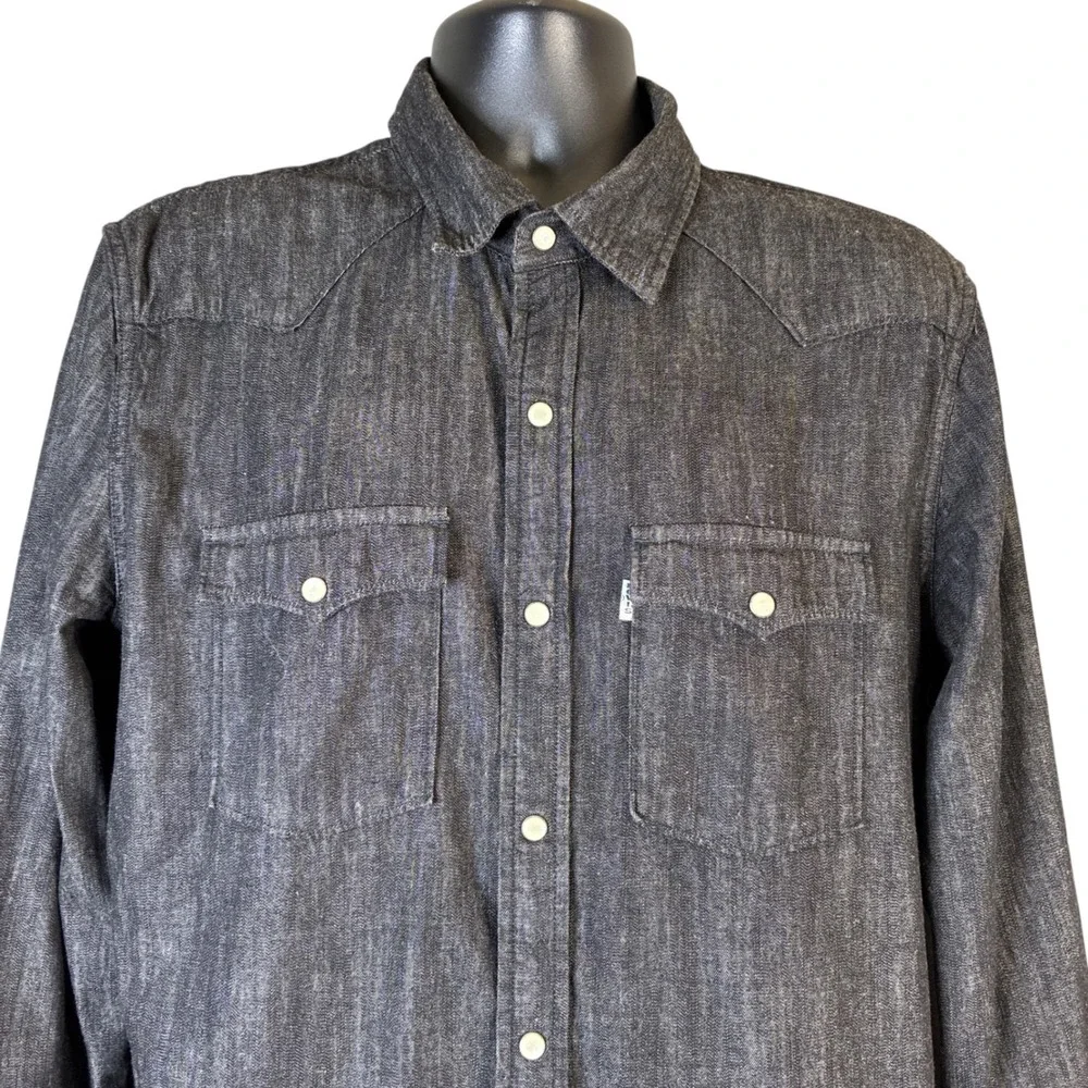 Levi's Mens Black Denim Western Pearl Snap Front Shirt Modern Fit Large Western - Picture 10 of 16